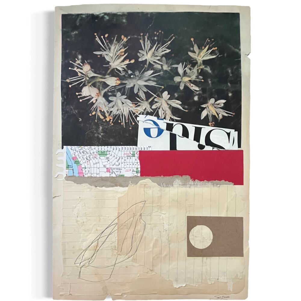 Original Mixed Media Modern Art Collage "Subfocal" 8.5x12.5" Signed